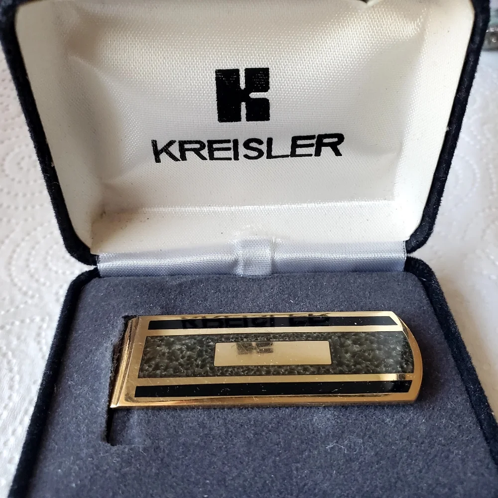 Vintage Kreisler Black and Gold Tone Money Clip in case.